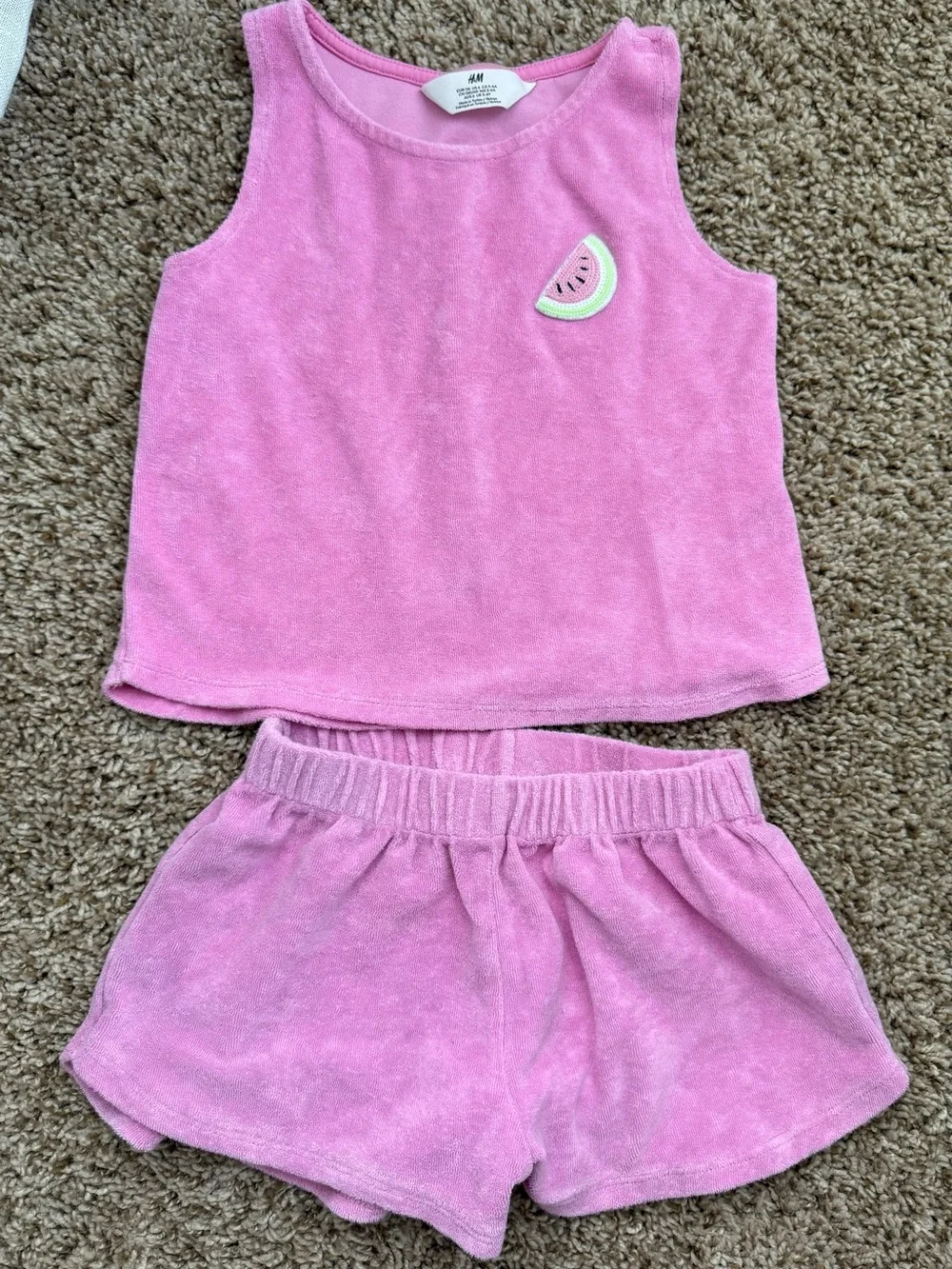 H&M Girls Pink Terry Watermelon Tank & Shorts Set Size 6